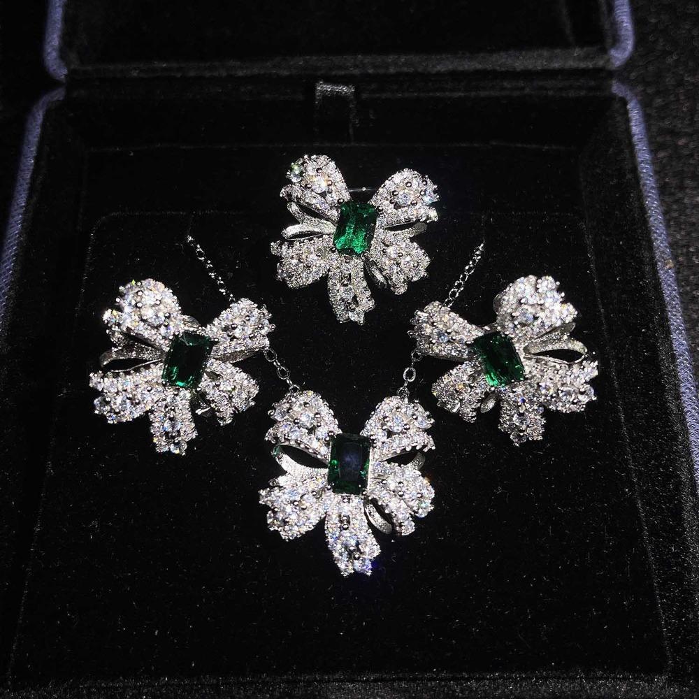 Butterfly Jewelry Set for Women Imitation Natural Topaz Bow Necklace Ring Earrings Fashion Accessory