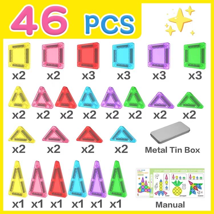 Mini Kids Travel Tiles in Metal Case STEM Educational Magnetic Construction Toy Mini Magnetic Building Blocks