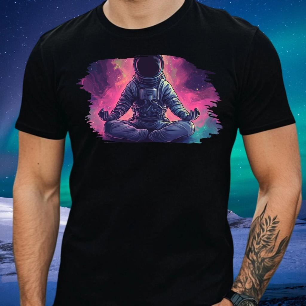T-Shirt Herren Meditierender Astronaut Motiv Baumwolle Größe XS bis 5XL