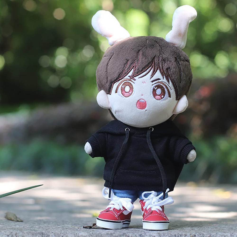 Niannyyhouse 15cm Plush Clothes, Pockets, Hoodie, Jeans, Cotton Doll Clothes, Dress-Up (Black)