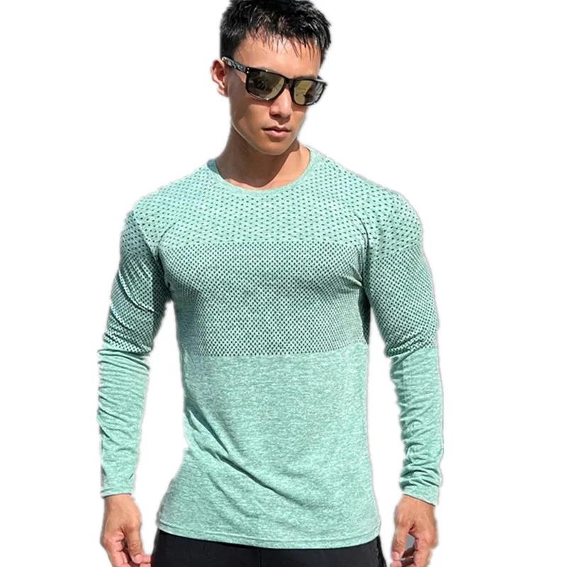 Men's Sport Long Sleeve Tops Quick Dry Fitness T-Shirts Bodybuilding Gym Tees Casual Skinny Elastic Breathability Men Sportswear