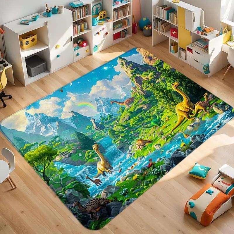 Dinosaur ABC Rug Non-Slip Play Mat Carpet for Boys Bedroom Kids Playroom Living Room Classroom Area Floor Mat Home Decor Doormat