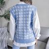 Women's Autumn and Winter V-neck Chibi Check Casual Loose Knitted Sweater Vest