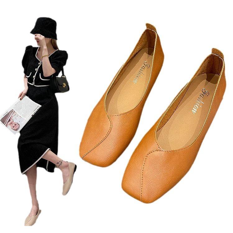 Women's Lightweight Casual Flats Square Toe Shoes Business Work Loafer Faux Leather Flats Slip On Low Heel Dressy Loafers Women Walking Driving Shoes