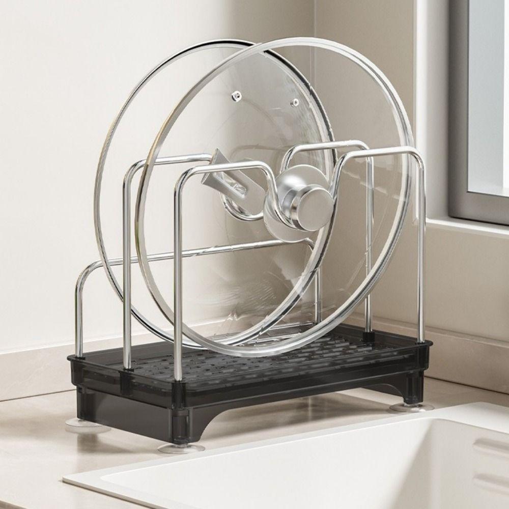 Stable Pot Lid Rack Stainless Steel Sponge Holder Pot Cover Shelf Counter-top Storage