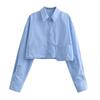 Striped Women's Cropped Shirt Long sleeve Vintage Button-up Blouses Leisure   Travel