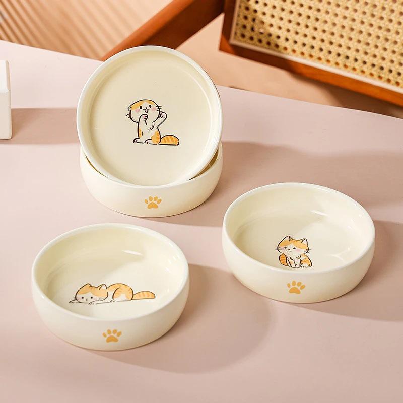 Скидка для новичков: Миска для кошек и собак из милой керамики с защитой от опрокидывания - Дизайн против черного подбородка