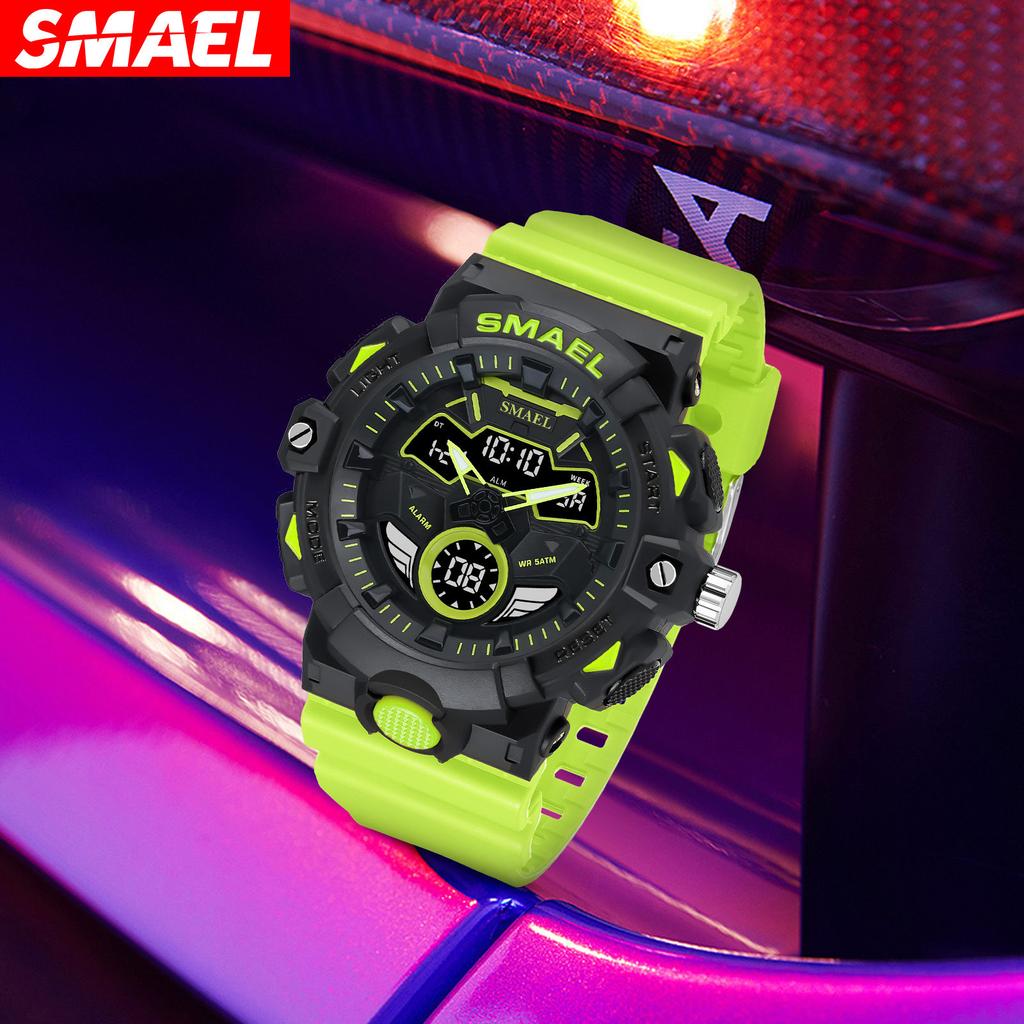 SMAEL Цифровые и кварцевые мужские спортивные часы со светодиодной подсветкой, многофункциональные часы с хронографом и датой, водонепроницаемые аналоговые электронные наручные часы