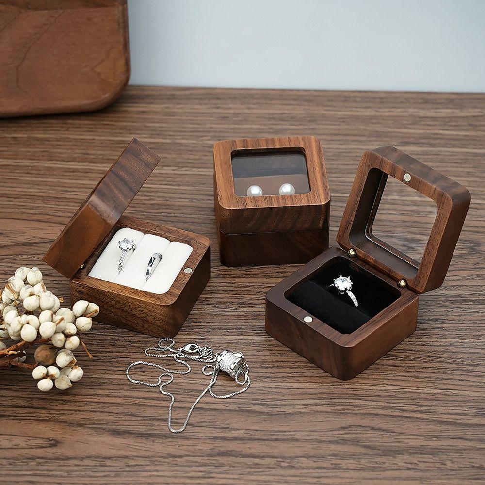 Microfiber Lining Earring Display Box Wooden Jewelry Storage Box Ring Display Box Valentine's Day