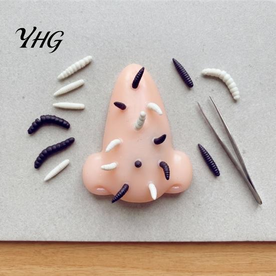 Stress Relief Toys Nose Pimple Popping Toy with Tweezers And Worm, Funny Prank Sensory for Kids Game Party, Flexible TPR Realistic Model Adults