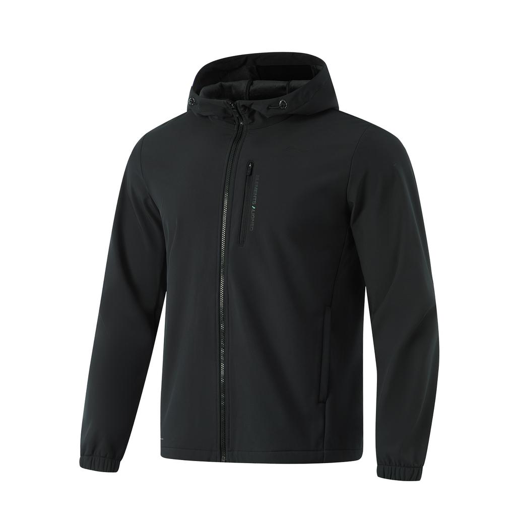 Li-Ning Water-Resistant Solid Color Hooded Fleece Long Sleeve Windbreaker Men Outerwear Black AFDU861-1