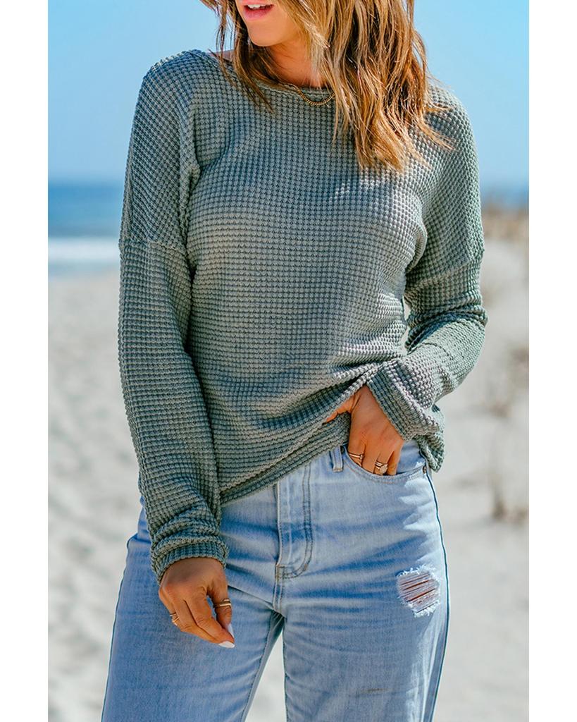 Azura Exchange Топ с заниженными плечами и длинными рукавами из вафельной вязки