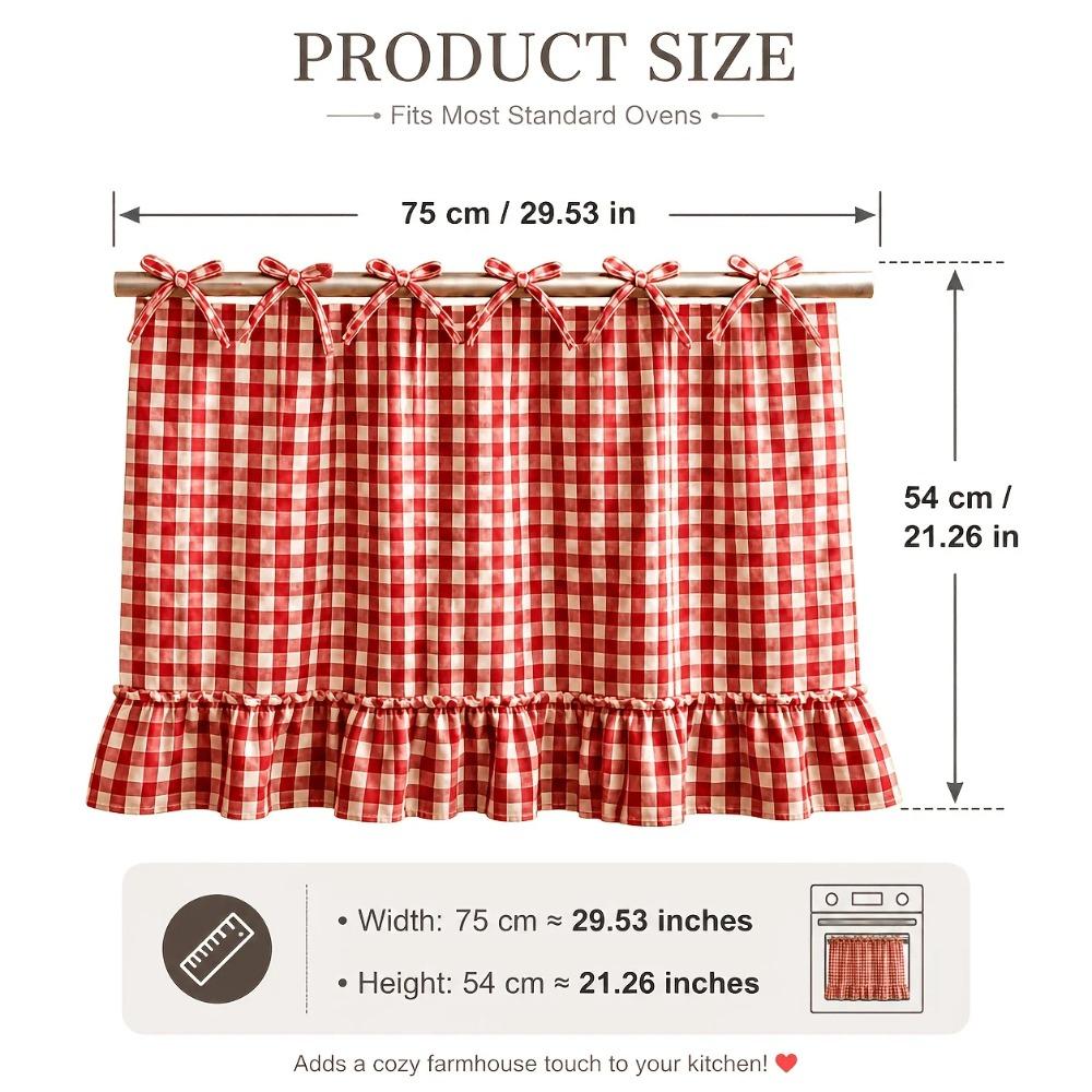 Farmhouse Plaid Oven Skirt Valance with Ruffle Tie Ribbon Country Kitchen Decor Stove Cover Cabinet Panel Privacy Screen