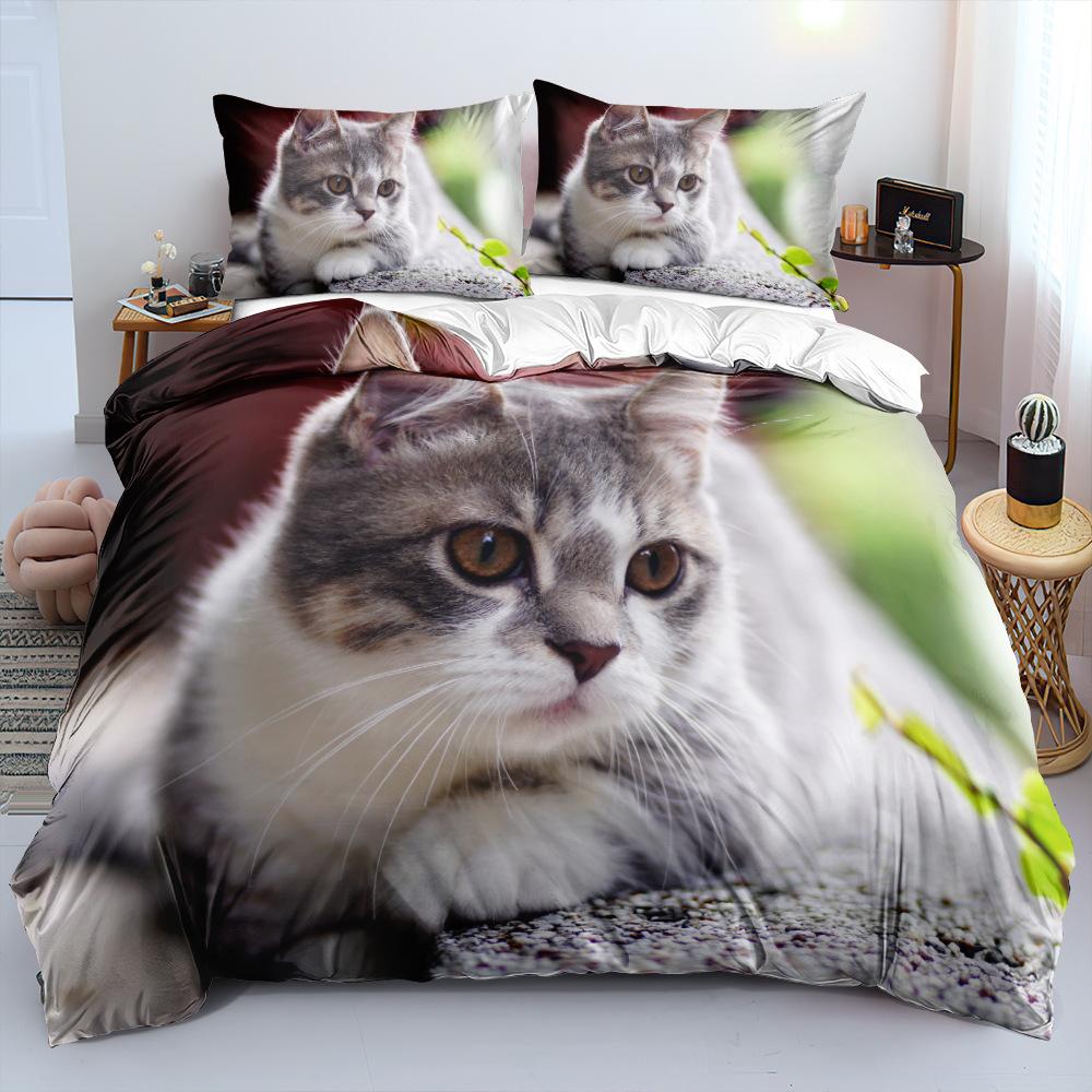 3D Digital Printed Bedding Set Pet Cat Series Duvet Cover and Pillow Case 2/3 Pieces of Microfiber Fabric for Home Decoration