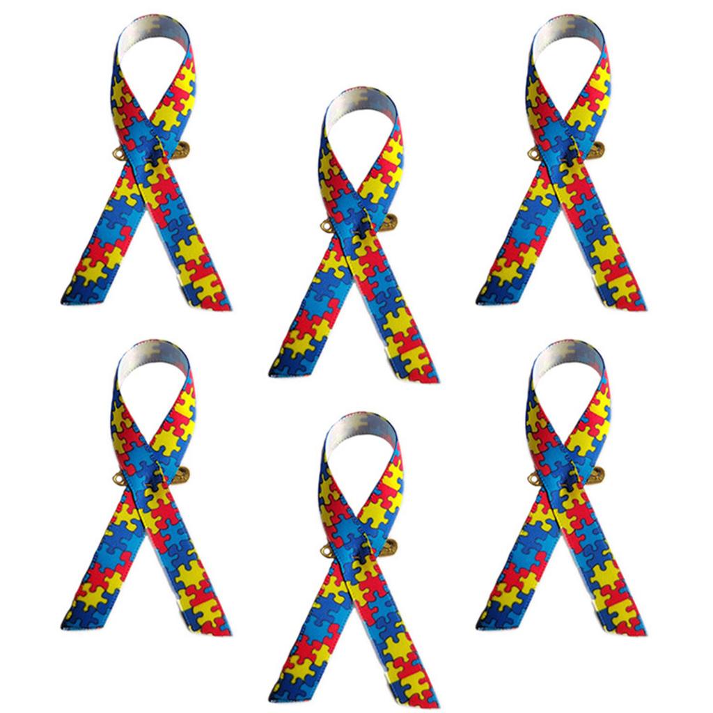 100pcs Autisms Support Satins Ribbon Pins Colorful Awareness Brooches Accessory for Fundraising Social Cause Event