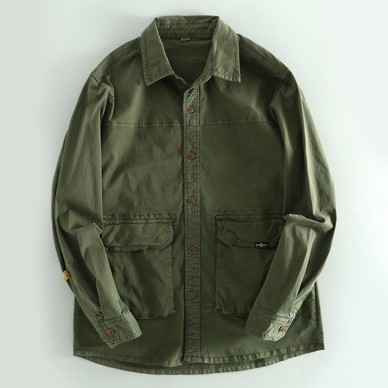 Export Export Leak-Picking OEM Goods Fashion Loose Overalls Long Sleeve Shirt Men's Spring & Fall Bags Trendy Cotton Cloth Tops