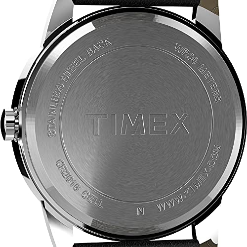 Timex EasyReader 38mm Leather Strap Watch, Black/Silver Tone/Blue. , Classic.