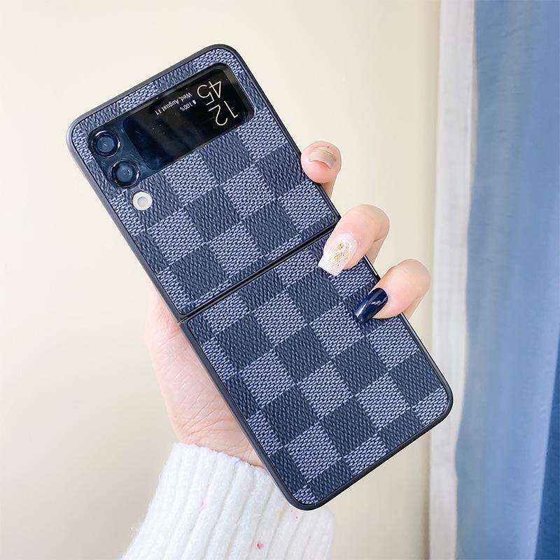 Подходит для чехла телефона Samsung Zflip3 Ретро Клетка Ностальгический Коричневый Простой Защита от падения Кожаный Нишевая Нейтральная Модель