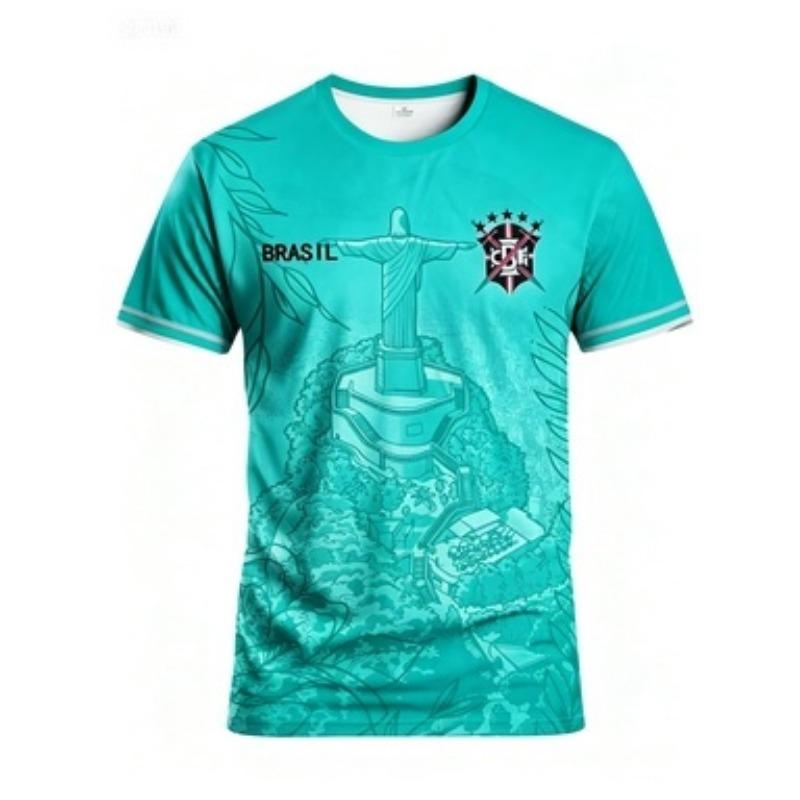 Brazil Style Jesus Statue Pattern Short-sleeve T-shirt Casual Round Neck Unisex Daily Fashion Summer Top