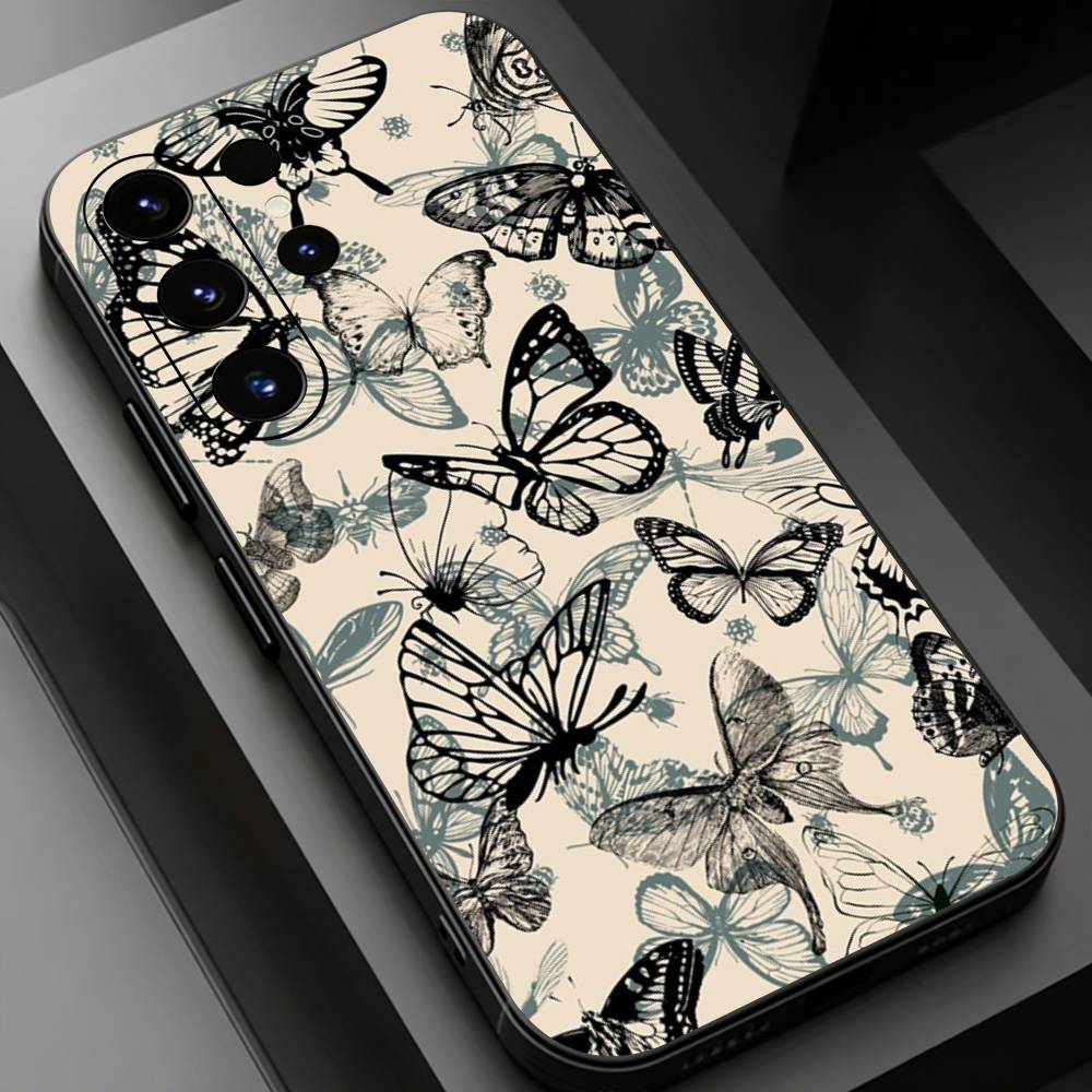 INS Retro Butterfly Phone Case for Samsung Galaxy S20,23 Ultra S24,22 Plus S25,26,21FE TPU Cover