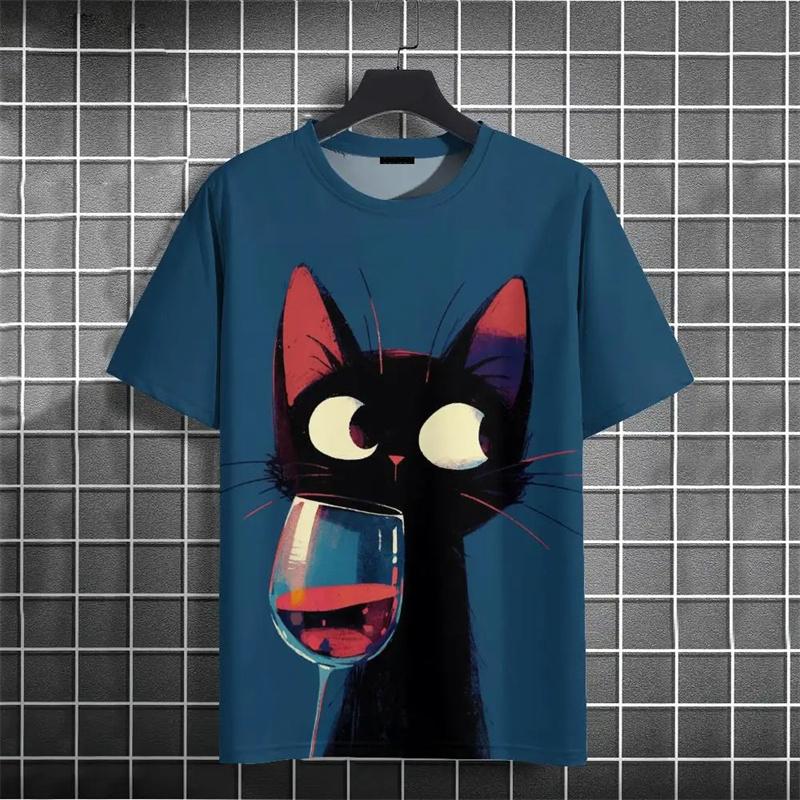 Футболка с милым котом на 3D-принте для мужчин, забавные футболки с рисунком животных, летние модные повседневные уличные топы большого размера, футболки с круглым вырезом