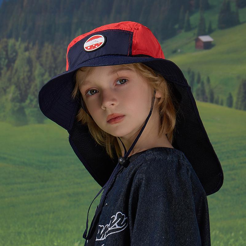 Children's hat summer outdoor travel big eaves shawl neck protection sunshade sunscreen hat quick drying waterproof breathable bucket hat
