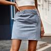 Women Denim Skirt Irregular High Waist Design Mini Skirt with Pockets Solid Color A-Line Versatile Skirt
