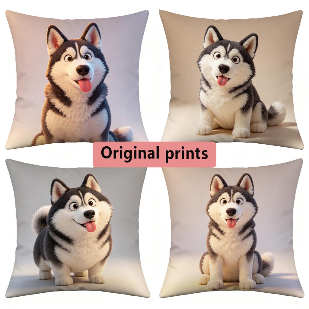 Cute Husky Print Square Throw Pillow Cases Pattern Cushion Cover Suitable For Sofa Bedroom Car Pillow Cover