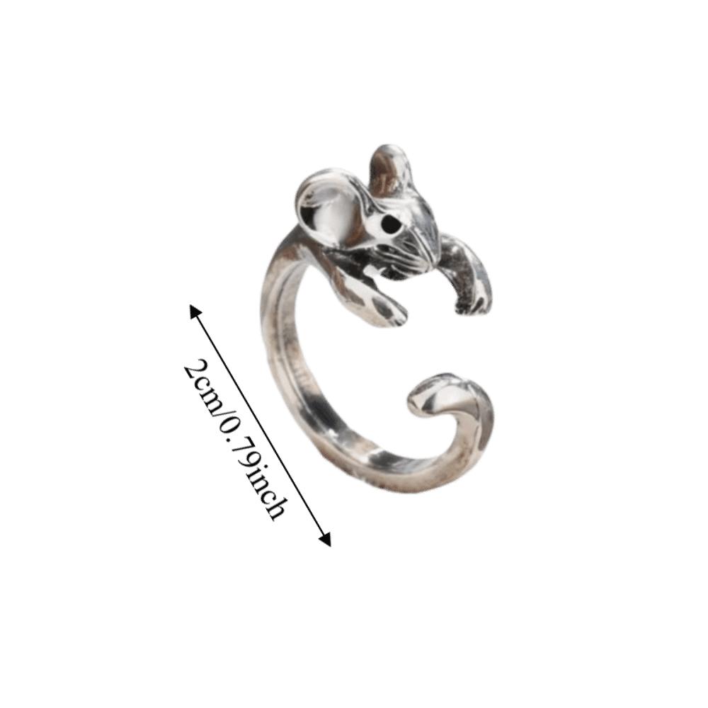 Zinc Zinc Alloy Retro Mouse Ring Silver Animal Ring Vintage Open Ring Gift