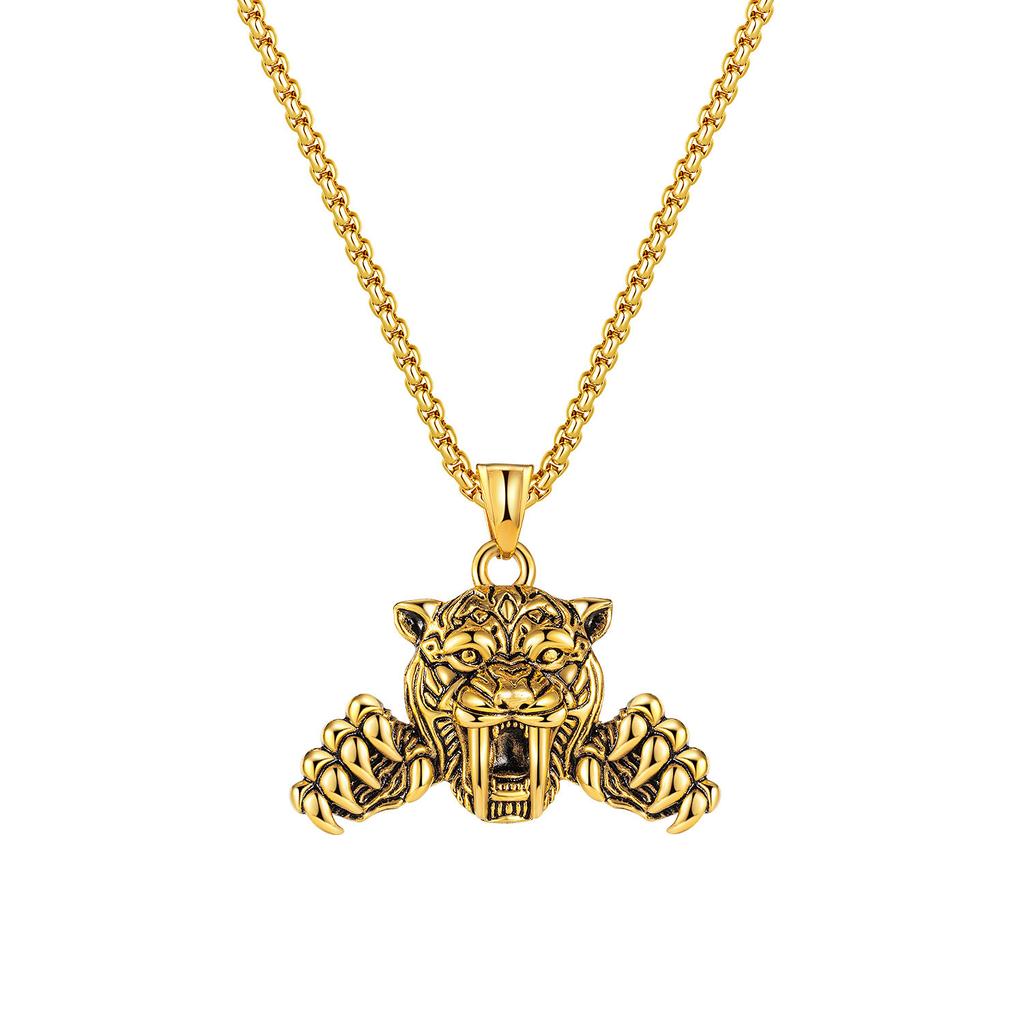 Niche Design Trendy Hip Hop Necklace Ins Punk Cuban Necklace Tiger Pendant Titanium Steel