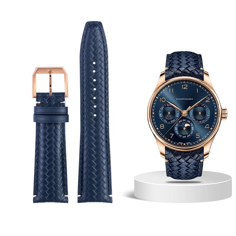 Высококачественный плетеный ремешок для часов из коровьей кожи для IWC IW344205 IW371614 IW500713 PORTUGIESER Portofino Синий мягкий кожаный ремешок для часов 22 мм