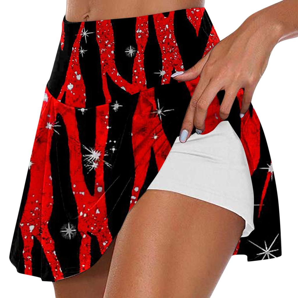 Женская мода с принтом, повседневная спортивная фитнес-беговая йога, теннисная юбка, плиссированная короткая юбка, шорты, полуюбка