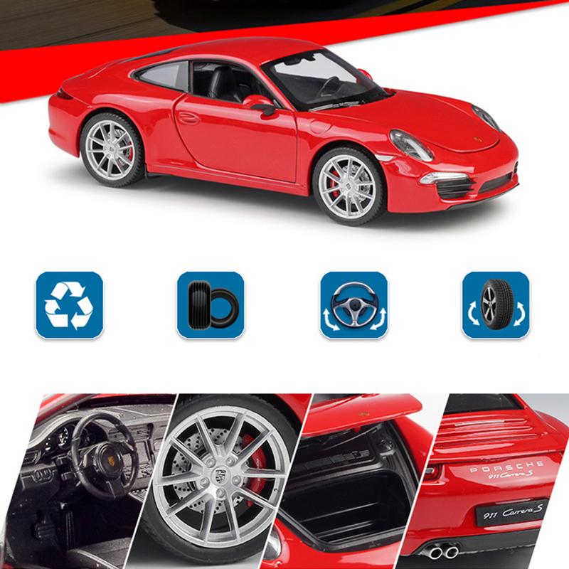 Масштаб 1/24 Welly Porsche 911 CARRERA S, модель автомобиля из сплава, литье под давлением, металлические игрушечные автомобили, модель автомобиля, коллекция высокой имитации, детские подарки