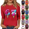 Women's Fashionable Casual Three-Quarter Sleeve Printed  Neck T-Shirt Top