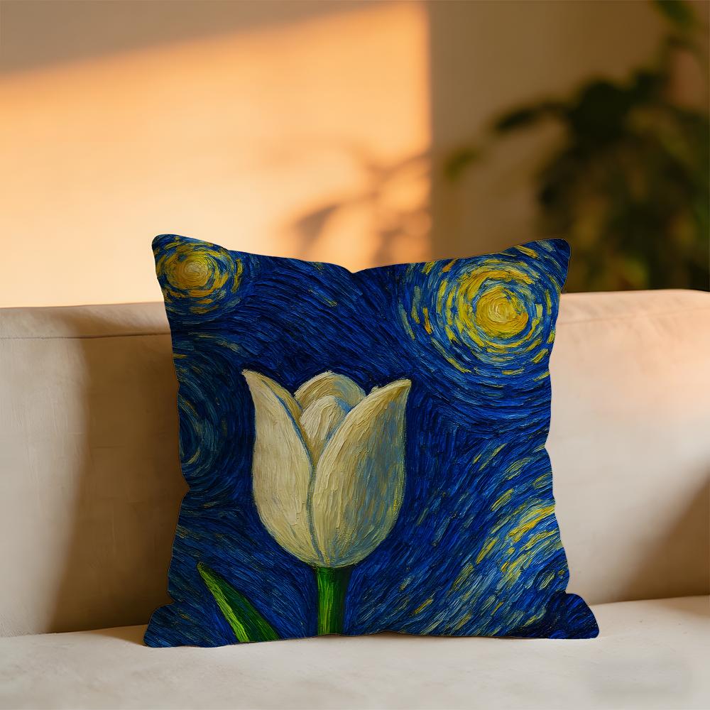 Van Goghs Works Cushion Cover Cozy Velvet Throw PillowSoft Warm Cushion For Sofa Bed