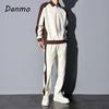 Danmo Spring Autumn Korean Fashion Patchwork Sweatshirt Elastic Casual Sweatpants Set Men Loose Comfortable Sporty Pullover Top Pants