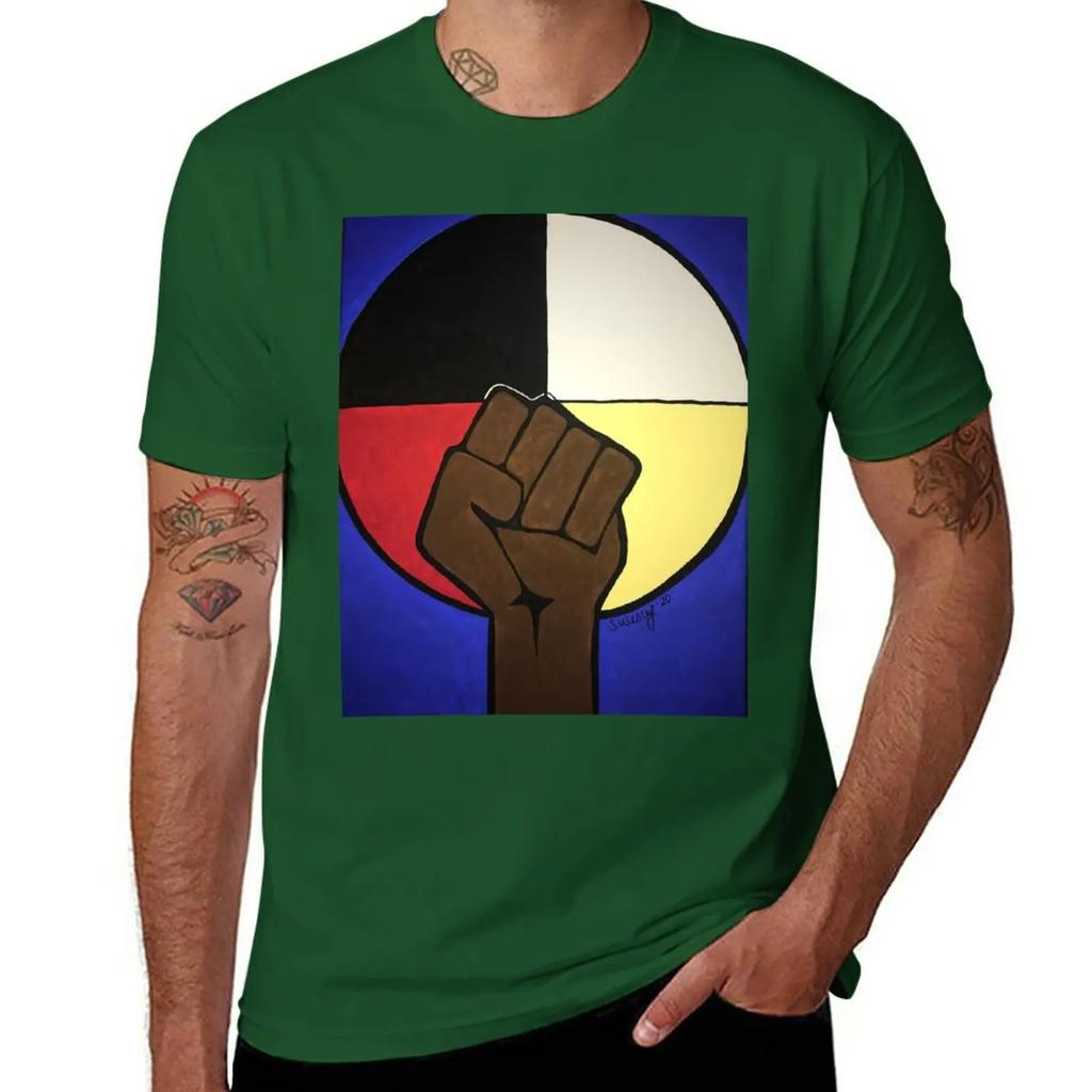 First Nations standing in solidarity with #BLM T-Shirt summer tops anime clothes customizeds black t-shirts for men