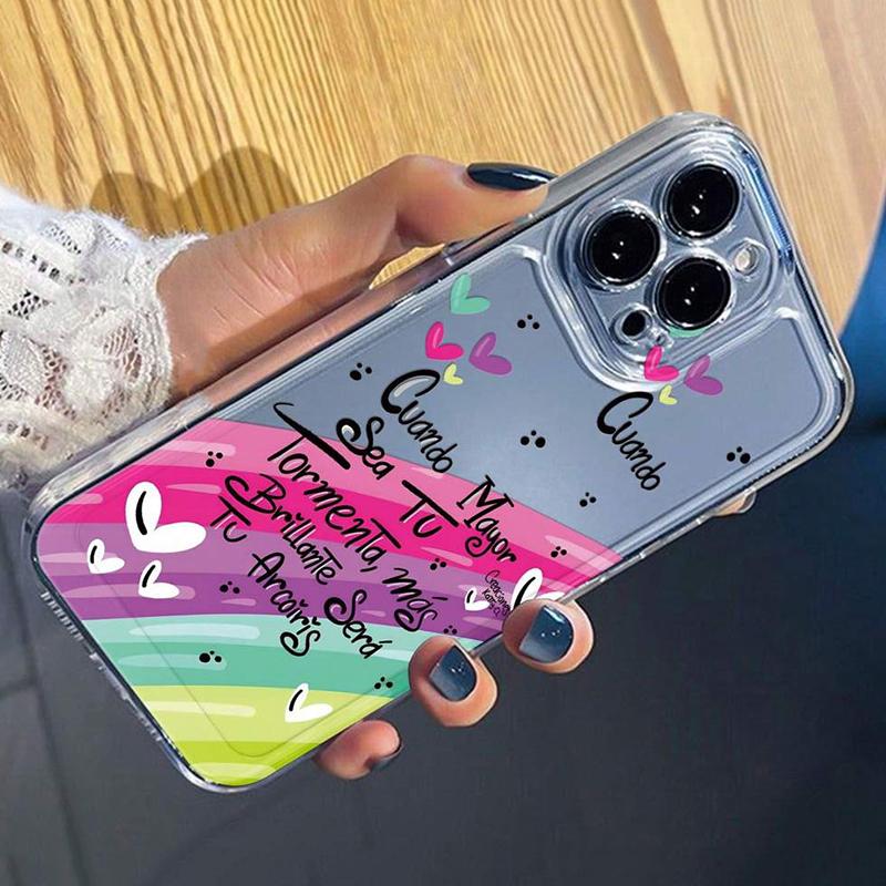 Радужный Градиент Испанская Цитата Сердце Чехол для Телефона Для iPhone 17 Air 16 15 13 12 11 ProMax Pro Plus Защитный Тонкий Чехол
