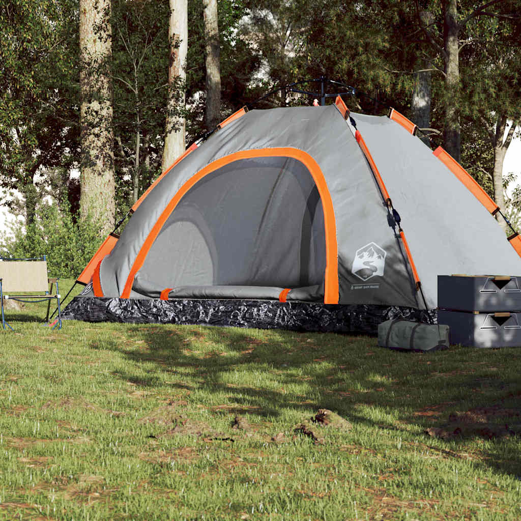 5 Person Camping Tent in Grey and Orange with Quick Release System