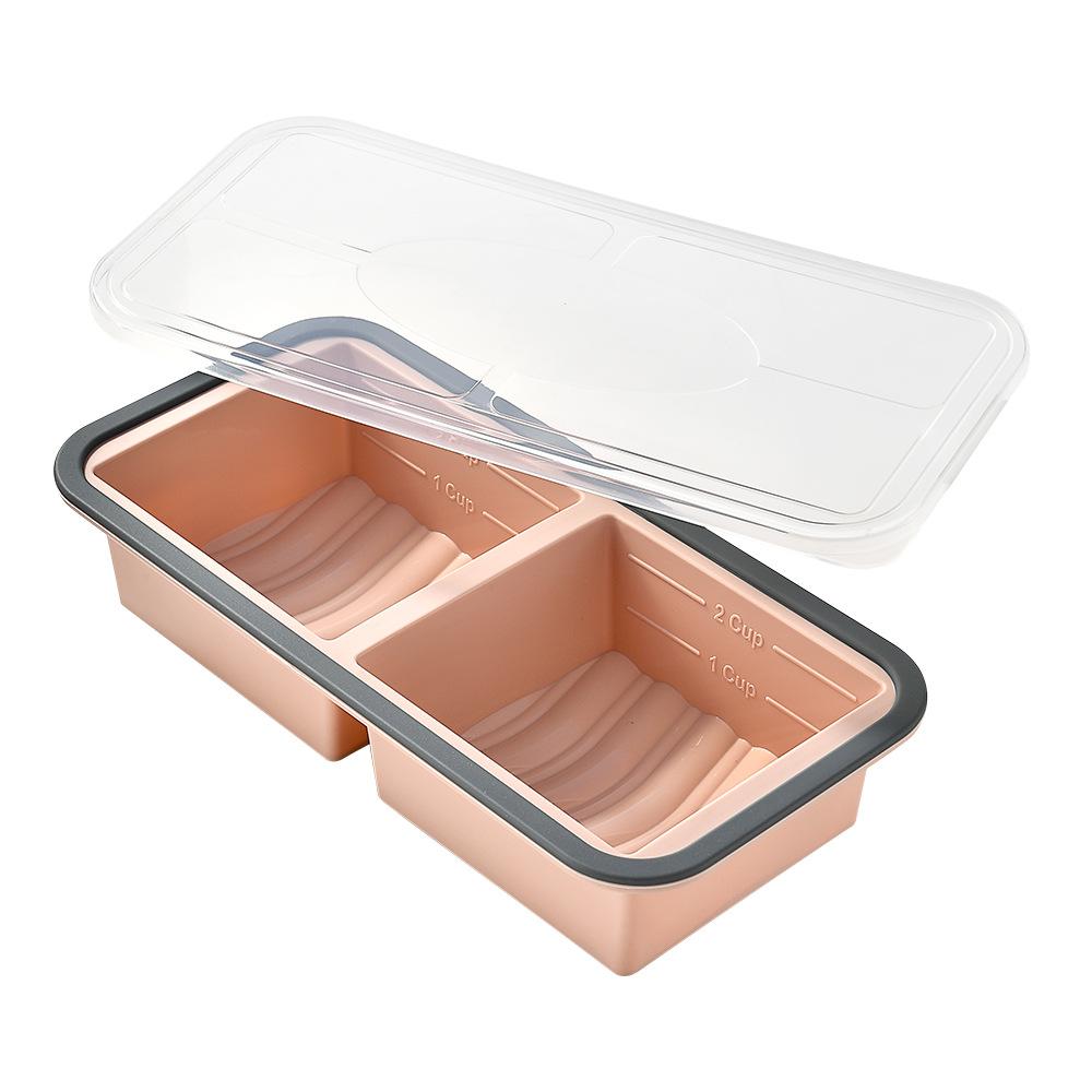 Silicone Lunch Box Grid Fresh-keeping Box with Lid Can Be Heated Double-use Freezing Box Silicone Complementary Food Box Ice Grid Box