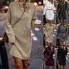 Ladies Winter Autumn Winter Solid Color Round Neck Long Sleeve Loose Sweater Dress