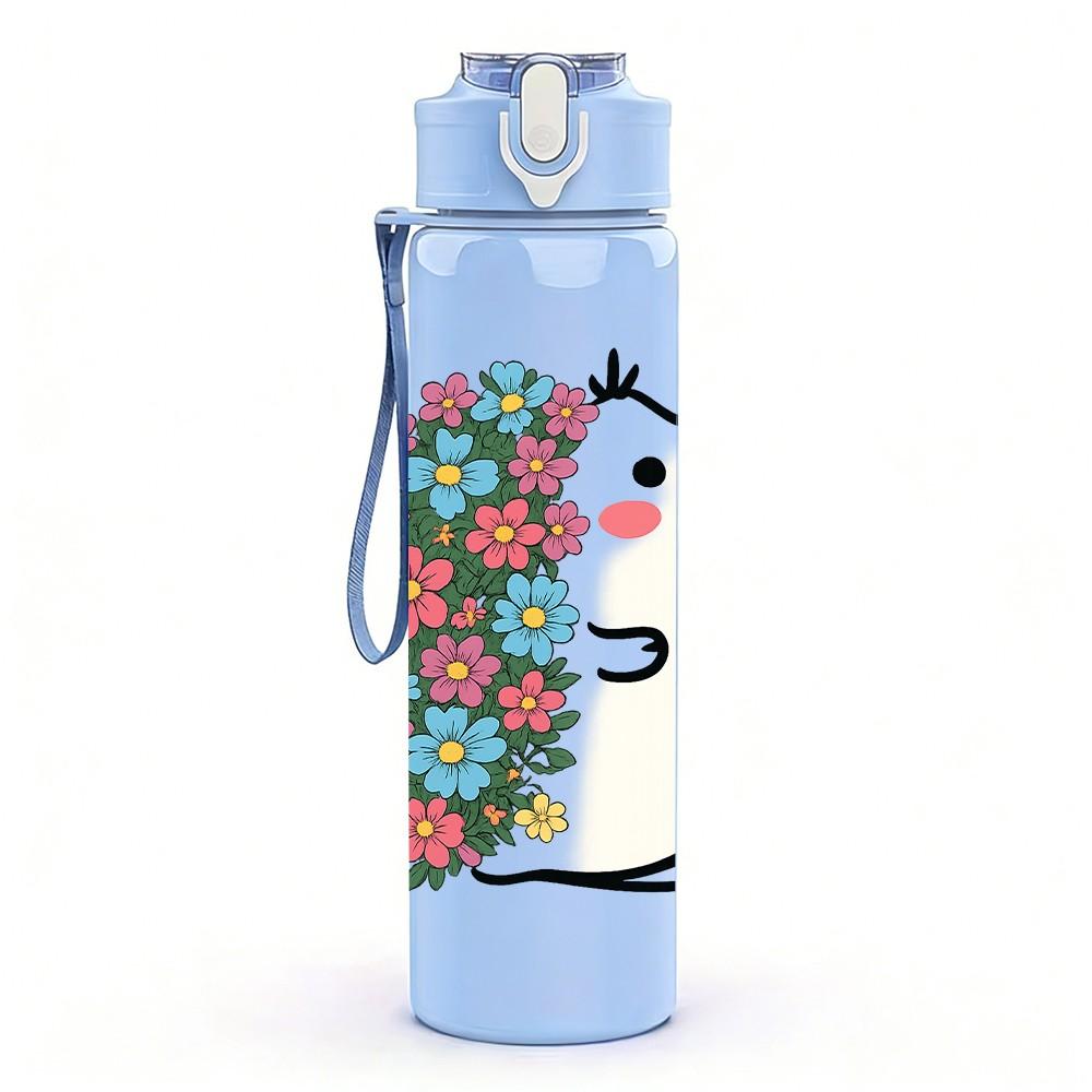 1PC Floral Hamster Cartoon 750ml Color Plastic Sports Water Bottle Leakproof Flip Straw Lid Suitable for Sports Office Home Use