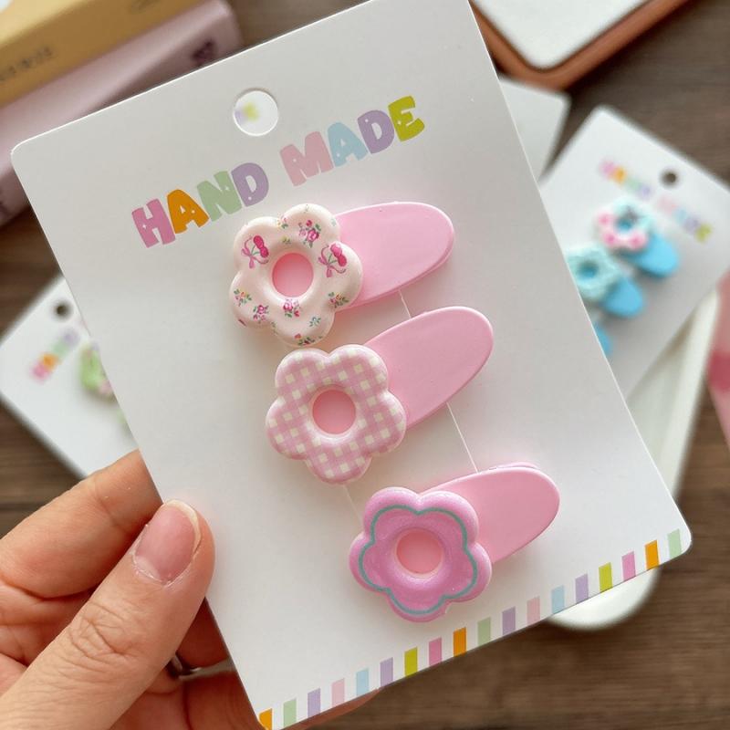 3 шт./набор Корейские заколки для волос Нескользящие Детские цветочные заколки-автоматы для детской челки Аксессуары для волос