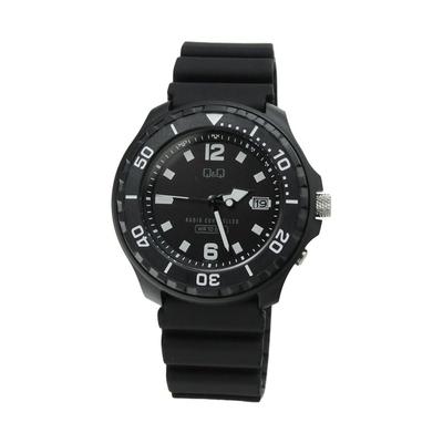 Мужские аналоговые часы Citizen Q&Q Solar, водозащита 10 Бар, черный резиновый ремешок D02A-001VK