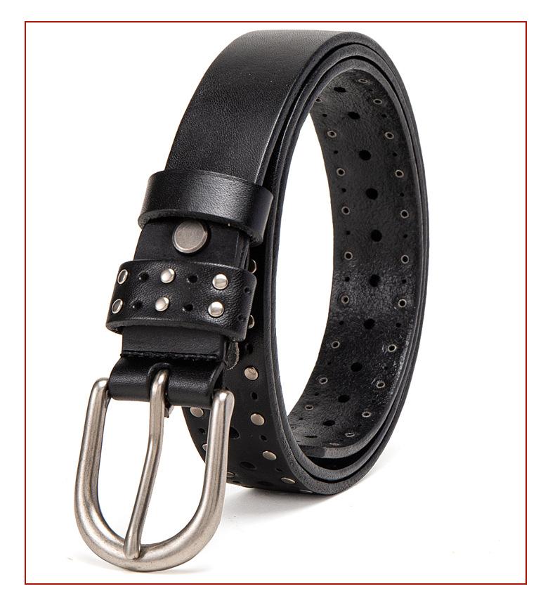 Ремень женский первый слой коровьей кожи с заклепками панк молодежный джинсовый повседневный кожаный ремень