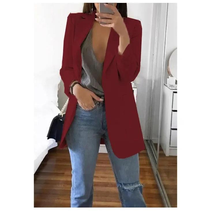 Плюс Размер Блейзер Женская Одежда Повседневный Кардиган Осень Зима Пальто Однотонное Большое Верхнее Пальто Пиджак С Отворотом