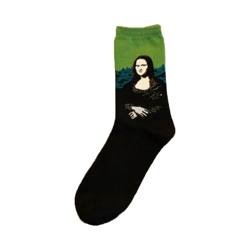 Новые Модные Носки Мона Лиза Мужские Носки Личность Литература и Искусство Ретро Масляная Живопись Звездное Небо Хлопок В Трубу