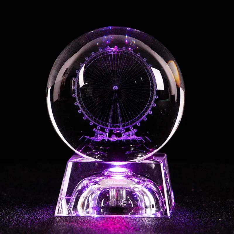 6CM Colored Light Crystal Ball 3D Miniature Planets Model Sphere Glass Globe Ornament Home Decor Gift