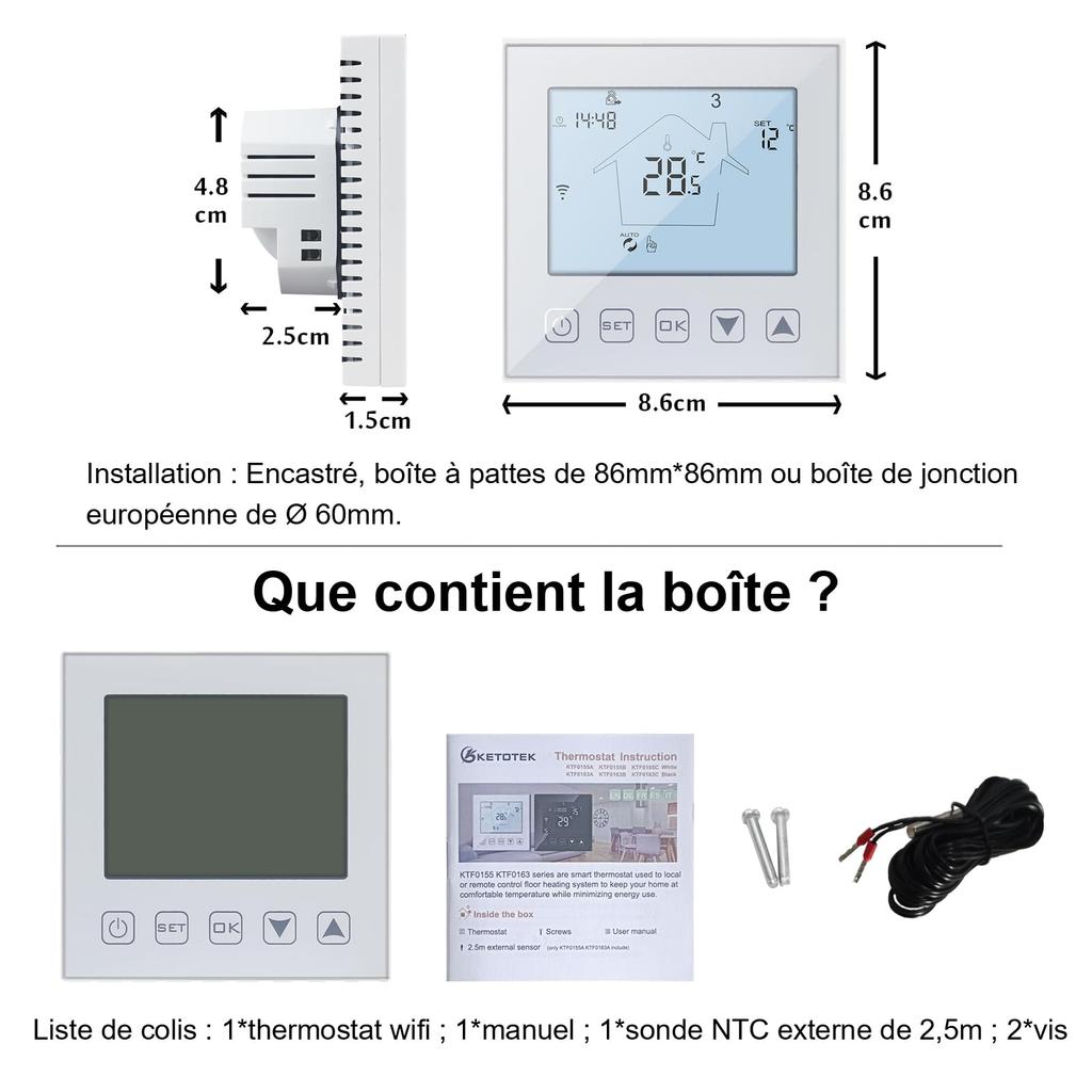 Ketotek 16A/3A WIFI умный комнатный термостат электрический контроллер температуры подогрева пола с голосовым сенсорным управлением
