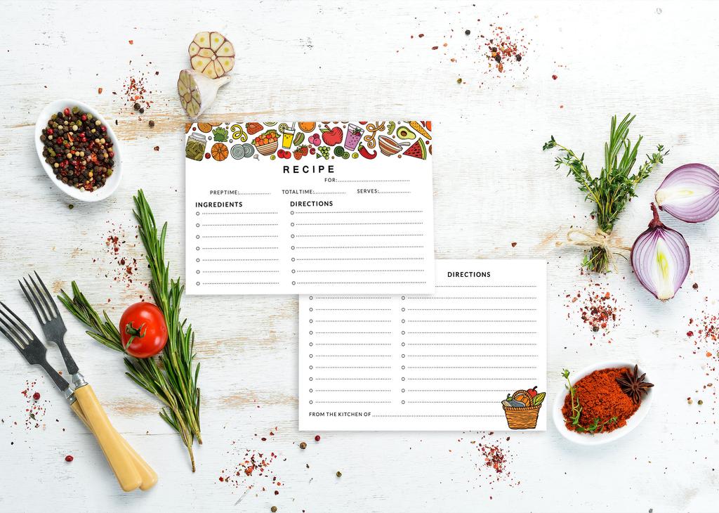 Inkdotpot Карточки с рецептами 4x6 дюймов (Набор из 50) , Толстые двухсторонние карточки премиум-класса - белые карточки для заметок с рецептами в современном стиле